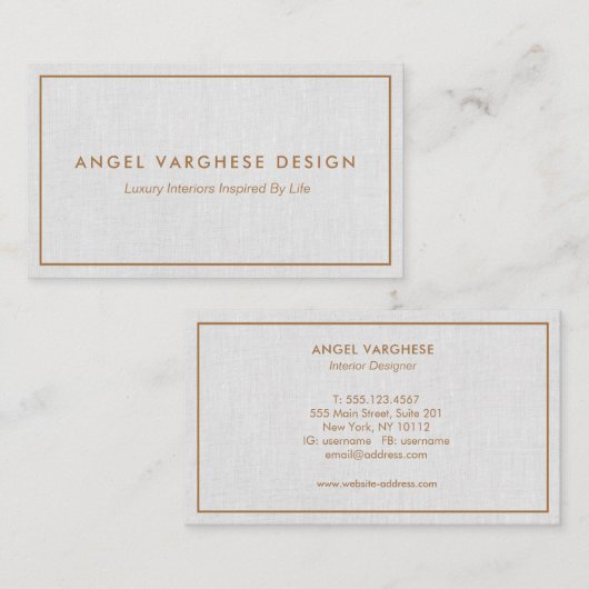 Carte De Visite Bordure or Lin gris clair professionnel (Devant / Derrière)