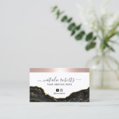 Carte De Visite Bordure or rose Marbre noir et or moderne (Debout devant)