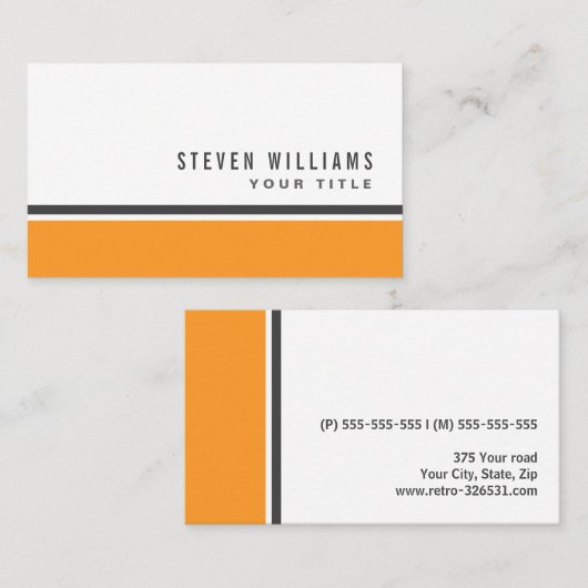 Carte De Visite Bordure orange gris moderne blanc (Devant / Derrière)