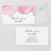 Carte De Visite Bordure Parties scintillant rose et argent Faux él (Devant / Derrière)