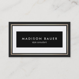 Carte De Visite Bordure professionnelle Elegant Noir et Blanc Or