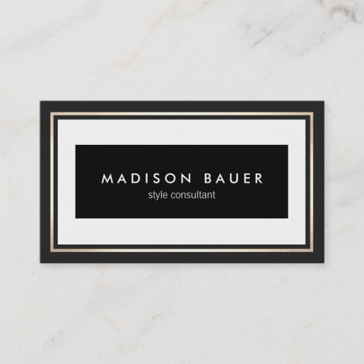 Carte De Visite Bordure professionnelle Elegant Noir et Blanc Or (Devant)