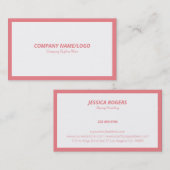 Carte De Visite Bordure rose minimaliste sur blanc (Devant / Derrière)