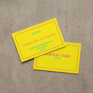 Carte De Visite Bordure rose néon fine, jaune