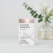 Carte De Visite Bordure Rose or Blush Marbre blanc moderne (Debout devant)