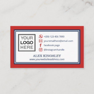 Carte De Visite Bordure Rouge Bleu Votre Logo Icônes Réseaux Socia