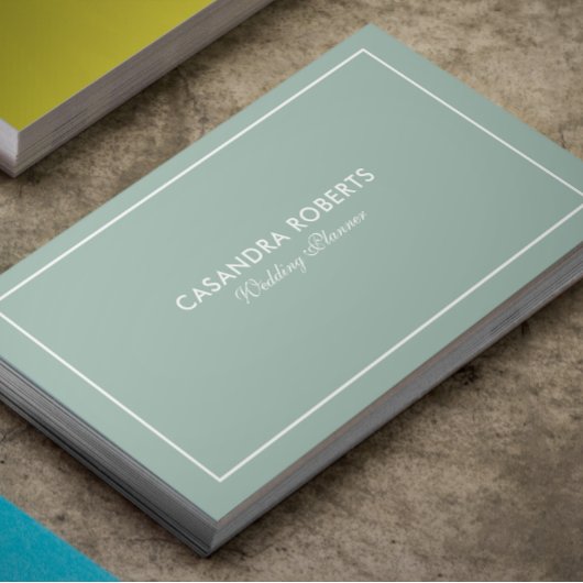 Carte De Visite Bordure simple, moderne, réversible, verte et blan