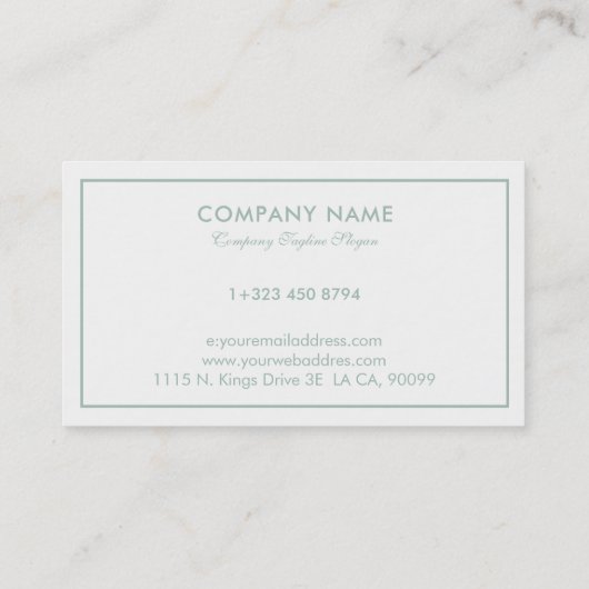 Carte De Visite Bordure simple, moderne, réversible, verte et blan (Dos)