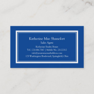 Carte De Visite Bordure simple professionnelle bleue et blanche