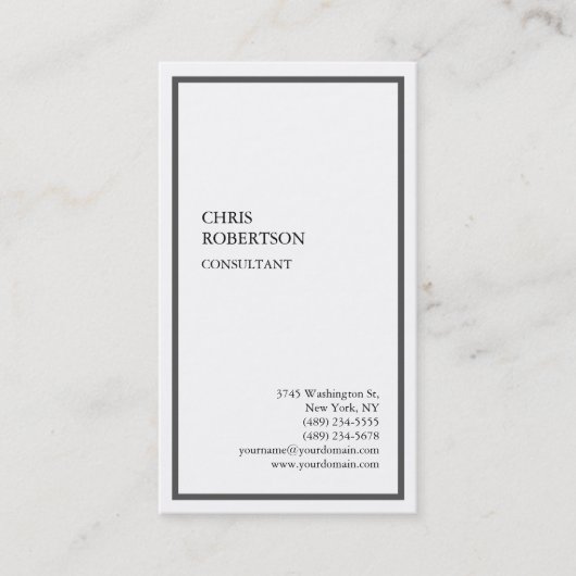 Carte De Visite Bordure spéciale gris blanc moderne unique (Devant)