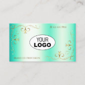 Carte De Visite Bordure Turquoise en or brillant orné d'angle avec (Devant)