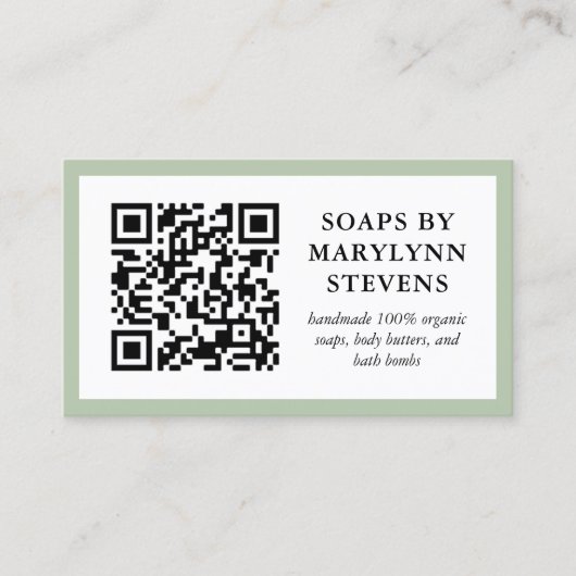 Carte De Visite Bordure verte Sage Code QR et insertion photo (Devant)