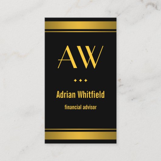 Carte De Visite Bordures à barres noires et or Comptable vertical (Devant)