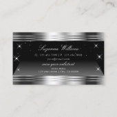 Carte De Visite Bordures brillantes en argent noir avec monogramme (Dos)