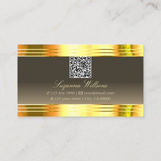 Carte De Visite Bordures d'or Brown beige avec code QR (Dos)