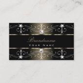 Carte De Visite Bordures Ornées Noir Beige Joyaux Ornements (Devant)
