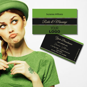 Carte De Visite Bordures vertes modernes sur noir Style avec logo
