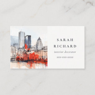 Carte De Visite Boston Massachusetts City Scape Watercolor Travel