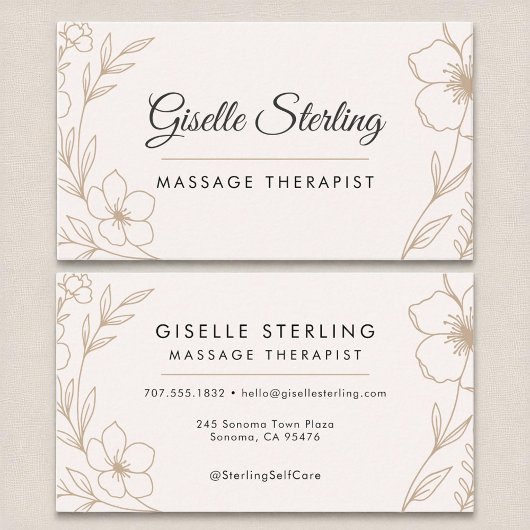 Carte De Visite Botanical Blush et Black Massage Therapist