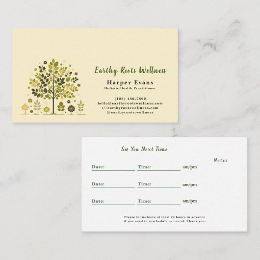 Carte De Visite Botanical Tree Holistic Wellness Appointment& (Devant / Derrière)