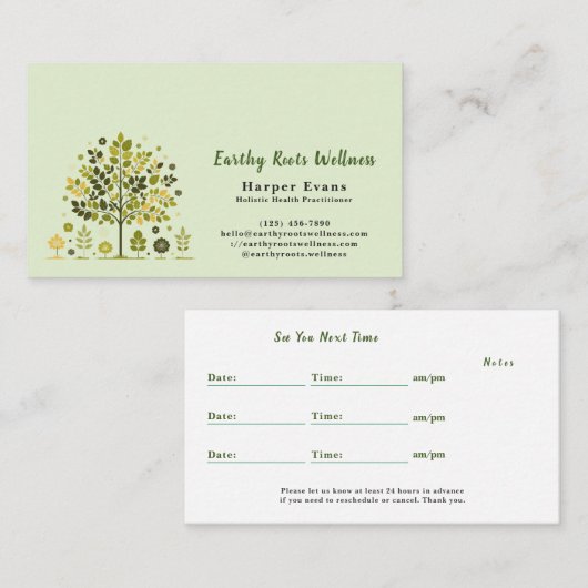 Carte De Visite BotanicalLightGreen HolisticWellness Appointment& (Devant / Derrière)