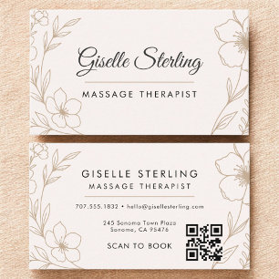 Carte De Visite Botanique Blush Massage Therapist QR Code Floral