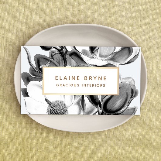 Carte De Visite Botanique de Magnolia noir blanc