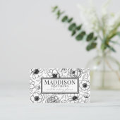 Carte De Visite Botanique Élégant Moderne Noir Blanc Floral (Debout devant)