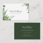 Carte De Visite Botanique feuilles vert aquarelle (Devant / Derrière)