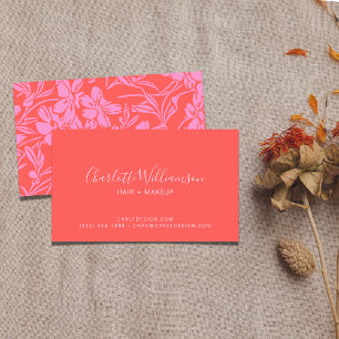 Carte De Visite Botanique Floral Boho Art en Rouge Rose Personnali