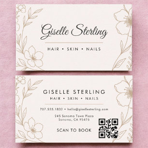 Carte De Visite Botanique minimaliste Blush Beauté Salon QR Code