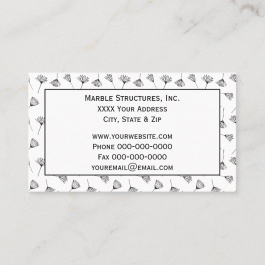 Carte De Visite Botaniques de Dandelion noir et blanc (Dos)