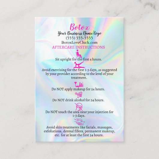 Carte De Visite Botox Aftercare Faux Holograph Instruction (Devant)