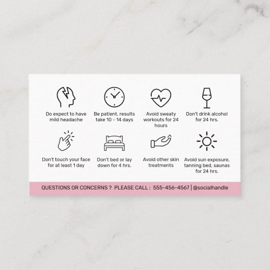 Carte De Visite Botox Lip Filler instructions Editable Aftercare (Dos)