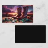 Carte De Visite Bottes de cowboy, Bijoux Turquoise en Désert (Noir (Devant / Derrière)