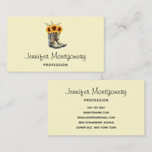 Carte De Visite Bottes rustiques Cowboy avec tournesol