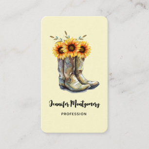 Carte De Visite Bottes rustiques Cowboy avec tournesol