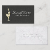 Carte De Visite Bouchon de vin Gold Foil | Marbre de texture noire (Devant / Derrière)