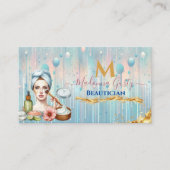 Carte De Visite Bouchon Pastel Blue Gold Monogramme Beautician Chi (Devant)