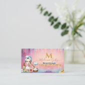 Carte De Visite Bouchon Pastel Rose or Monogramme Beautician Chic (Debout devant)