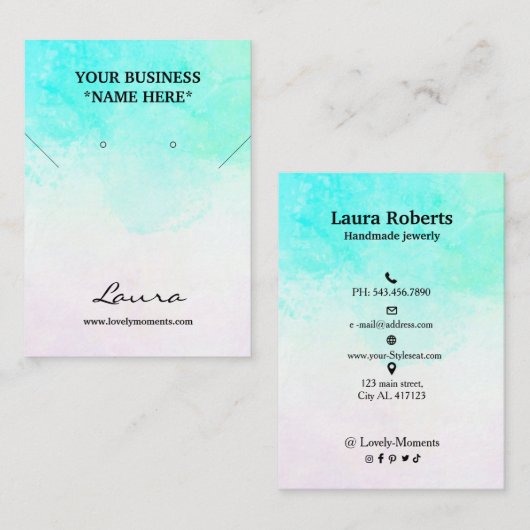 Carte De Visite Boucles d'oreille Abstrait Aqua Blue (Devant / Derrière)