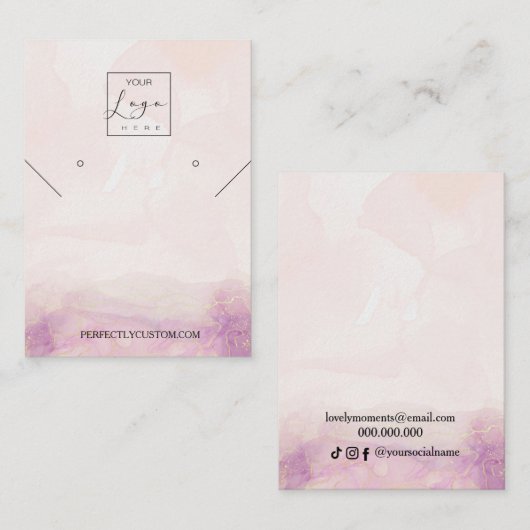 Carte De Visite Boucles d'oreilles de collier rose Peony (Devant / Derrière)