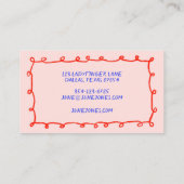Carte De Visite Boucles faites main Doodle Whimsical Enky Rouge bl (Dos)
