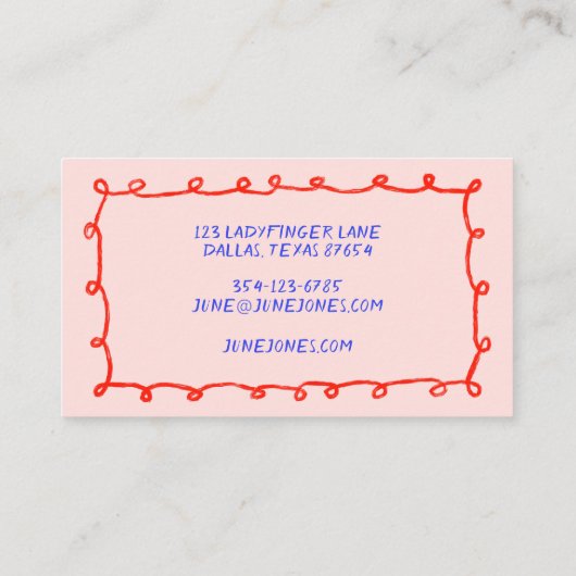Carte De Visite Boucles faites main Doodle Whimsical Enky Rouge bl (Dos)