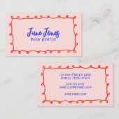 Carte De Visite Boucles faites main Doodle Whimsical Enky Rouge bl (Devant / Derrière)