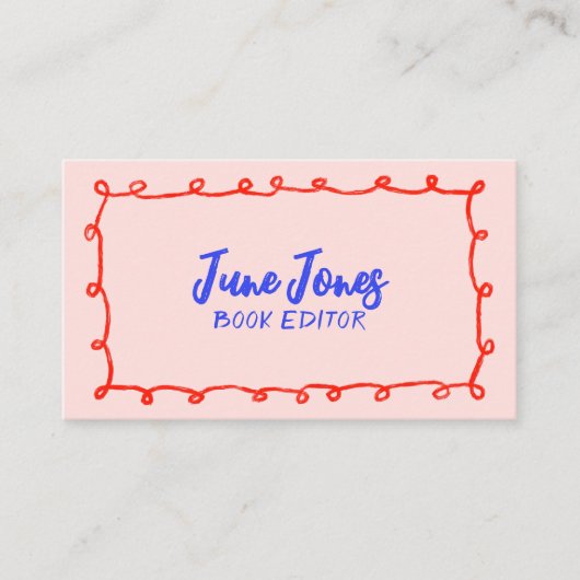 Carte De Visite Boucles faites main Doodle Whimsical Enky Rouge bl (Devant)
