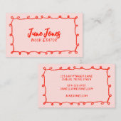 Carte De Visite Boucles faites main Doodle Whimsical Inky Chic ros (Devant / Derrière)