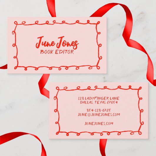 Carte De Visite Boucles faites main Doodle Whimsical Inky Chic ros