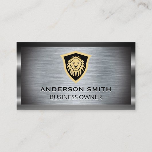 Carte De Visite Bouclier de lion brossé métallique (Devant)