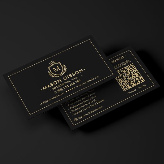Carte De Visite Bouclier de monogramme élégant professionnel Couro